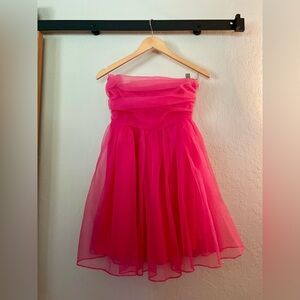 Cynthia Rowley Valeria Organza Strapless Dress, hot pink, size 2